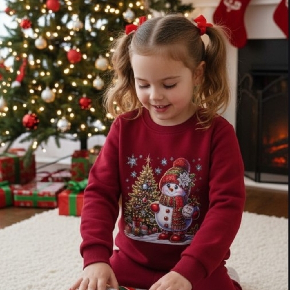 Burgundy Christmas Snowman Sweater for Kids